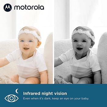 جهاز مراقبة للاطفال 4.3 انش بخاصية التقريب الرقمي من موتورولا، يتميز بصوت ثنائي الاتجاه وعرض لدرجة حرارة الغرفة، لون ابيض