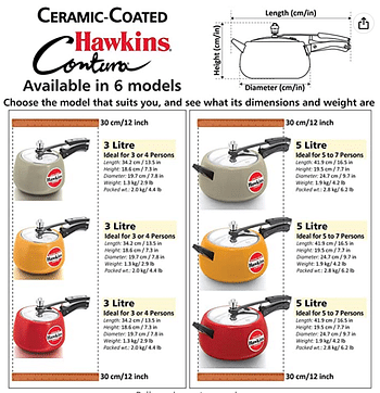 Hawkins Contura Aluminium Ceramic - Coated Pressure Cooker, 3 Litres, Tomato Red