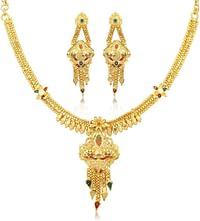 SUKkhi Fancy 24 Carat Gold Plated Wedding Jewellery Choker Necklace Set For Women (N73738)