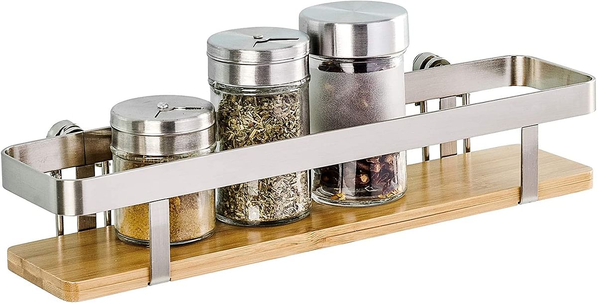 WENKO Premium Spice Rack, Nickel Plated Metal, Home & Kitchen Accessories, Space Saving, Ideal House Organizer, 30x5.5x7cm, Silver Matt