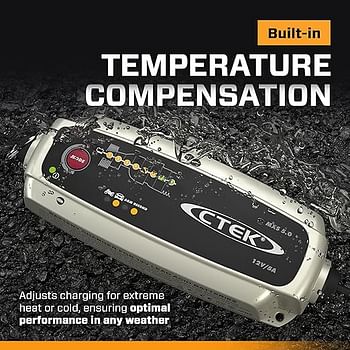 CTEK MXS 5.0, Battery Charger 12V With Built In Temperature Compensation, Motorcycle And Car Charger, Smart Battery Charger, Battery Maintainer With Reconditioning Mode And Dedicated AGM Mode