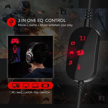 Redragon H710 Helios Wired Gaming Headset - 7.1 Surround Sound - Memory Foam Ear Pads - 50MM Drivers - Detachable Microphone - Multi Platform Headphone - Works with PC/PS4/Switch Black