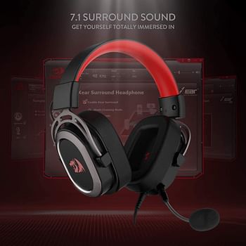 Redragon H710 Helios Wired Gaming Headset - 7.1 Surround Sound - Memory Foam Ear Pads - 50MM Drivers - Detachable Microphone - Multi Platform Headphone - Works with PC/PS4/Switch Black