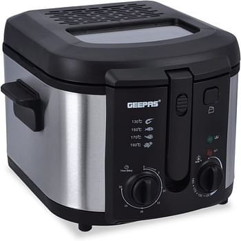 Geepas GDF36014 Deep Fryer, Adjustable Temperature 130-190C with 30 Minute Timer & Indicator Light  Non-Stick Inner Pot