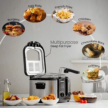 Geepas GDF36014 Deep Fryer, Adjustable Temperature 130-190C with 30 Minute Timer & Indicator Light  Non-Stick Inner Pot