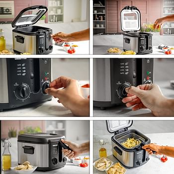 Geepas GDF36014 Deep Fryer, Adjustable Temperature 130-190C with 30 Minute Timer & Indicator Light  Non-Stick Inner Pot