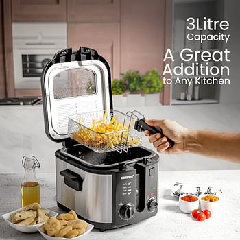 Geepas GDF36014 Deep Fryer, Adjustable Temperature 130-190C with 30 Minute Timer & Indicator Light  Non-Stick Inner Pot