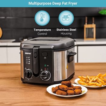 Geepas GDF36014 Deep Fryer, Adjustable Temperature 130-190C with 30 Minute Timer & Indicator Light  Non-Stick Inner Pot