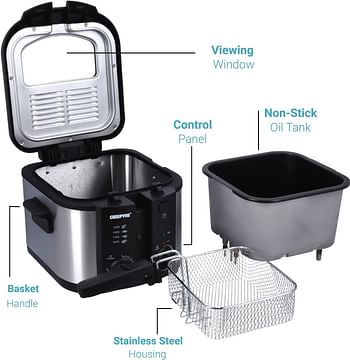 Geepas GDF36014 Deep Fryer, Adjustable Temperature 130-190C with 30 Minute Timer & Indicator Light  Non-Stick Inner Pot