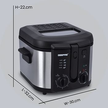 Geepas GDF36014 Deep Fryer, Adjustable Temperature 130-190C with 30 Minute Timer & Indicator Light  Non-Stick Inner Pot