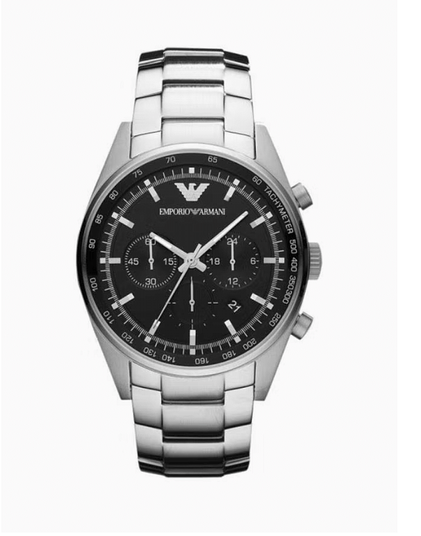 Emporio Armani Sportivo Men's Black Dial Stainless Steel Band Watch - Ar5980, Silver Band, Chronograph Display