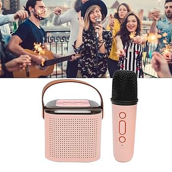 Wireless Speaker Microphone Set, Exquisite Powerful Mini Karaoke Machine RGB Light for Phone for Travel (Pink)