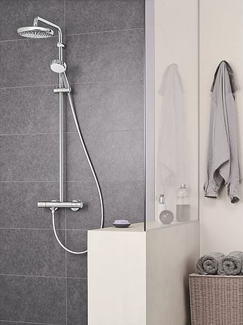 Grohe Shower And Bathroom Fixtures, Shower System With Thermostat -Tempesta Cosmopolitan 210 Collection, 27922001