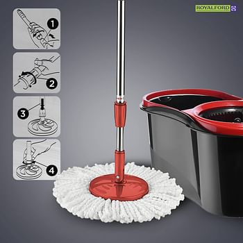 Royalford Easy Spin Mop And Bucket Set | 360 Degree Spinning Mop Bucket Home Cleaner| Extended Easy Press Stainless Steel Handle And Easy Wring Dryer Basket For Home Kitchen Floor Cleaning