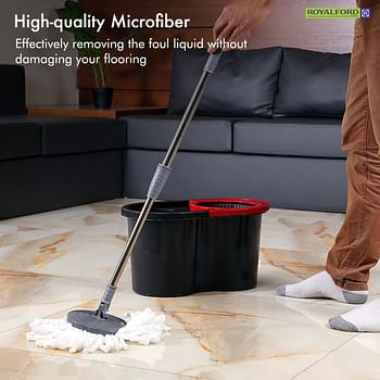 Royalford Easy Spin Mop And Bucket Set | 360 Degree Spinning Mop Bucket Home Cleaner| Extended Easy Press Stainless Steel Handle And Easy Wring Dryer Basket For Home Kitchen Floor Cleaning