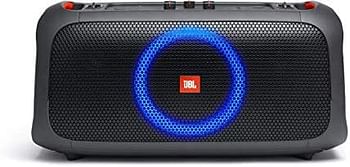 JBL PartyBox On-The-Go - Portable Party Speaker with Lighting and Wireless Microphone, 100 W Output Power, IPX4, 6 Hours Playing Time, Shoulder Strap, for Practice and Karaoke Parties, in Black