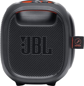 JBL PartyBox On-The-Go - Portable Party Speaker with Lighting and Wireless Microphone, 100 W Output Power, IPX4, 6 Hours Playing Time, Shoulder Strap, for Practice and Karaoke Parties, in Black