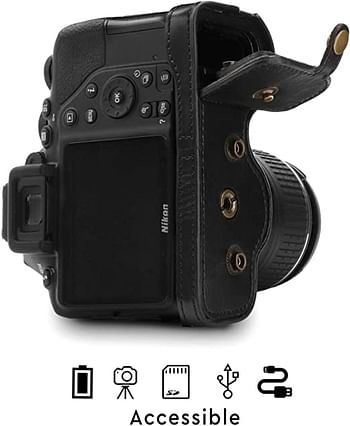 Mega Gear MG1535 Ever Ready Leather Camera Case compatible with Nikon D3500 - Black