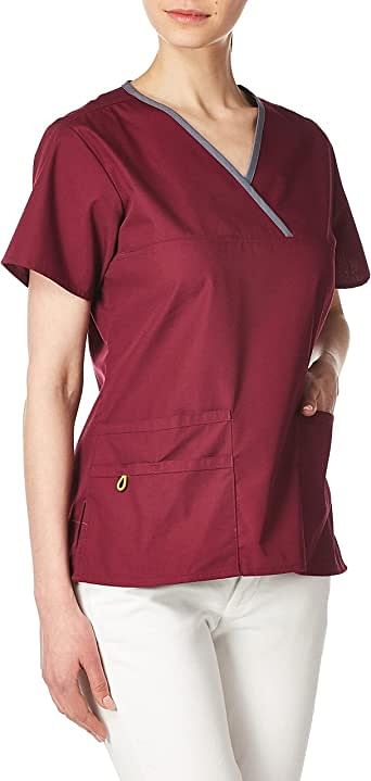 WonderWink Women's Scrubs Charlie 5 Pocket Y-Neck Wrap TopXS/Charlie -5 Pocket Y-neck Wrap Top/Wine