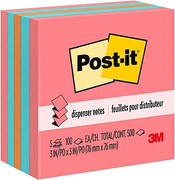 Post-It Pop Up Notes, 3" x 3", 5 Staples, America's Favorite Sticky Notes, Assorted Color, Clean Removable, Recyclable (3301-5AN)