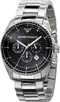Emporium Armani Men's Black Dial Stainless Steel Band Watch - Ar0585, Silver Band, Analog Display Silver 24 millimeters