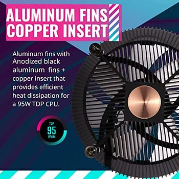 Cooler Master i71C RGB Intel Low Profile CPU Air Cooler, Anodized Black Aluminum Fins, Copper Insert Base, MF120 RGB 4 Pin Lighting Fan for Intel LGA1151, RR-I71C-20PC-R1, Copper Base