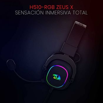 سماعة راس سلكية زيوس اكس H510 بالفضاء اللوني RGB للالعاب بصوت محيطي 7.1 من ريدراجون