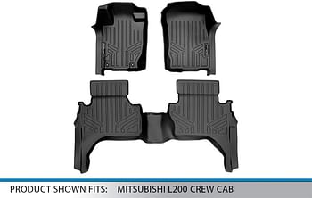 MAXLINER All Weather Custom Fit 2 Row Black Floor Mat Liner Set Compatible with 2015-2018 Mitsubishi L200 (Only fits Crew Cab)