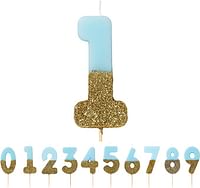 توكينج تيبلز شمعة عيد ميلاد مزينة بجليتر على شكل رقم 1 من مجموعة وي هارت بيرثداي، ازرق
