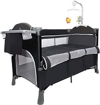 Timechee 5 in 1 Bedside Bassinet Cribs Sleeper, Foldable Baby Cradle, Portable Mobile Diaper Changing Table Toddler Playpen Travel Crib with Bassinet Includes Comfortable Mattress