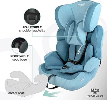 MOON Tolo Car Seat – Baby Travel Gear for Kids (9m to 11yrs) – Forward-Facing Child Booster Seat w/Adjustable Headrest – Group 1-2-3 Comfort Car Accessories – Aqua Blue