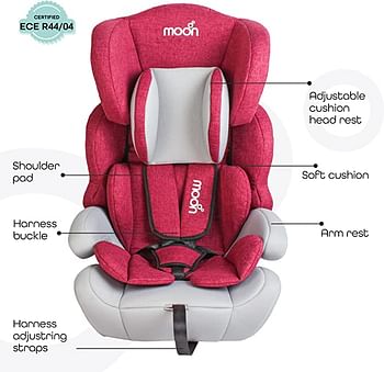MOON Titan Baby/Infant/Kids Travel Car Seat+Booster Seat|Group 1-2-3|Foraward Facing | Adjustable Headrest| Side Impact Protection|Suitable from 9 Months to 11 years (Upto 36 Kg)- Grey and crimson red