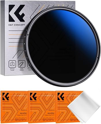 K&F Concept 72mm Variable ND Lens Filter ND2-ND400 (1-9 Stops) 18 Multi-Layer Coatings Adjustable Neutral Density Ultra Slim Lens Filter for Camera Lens