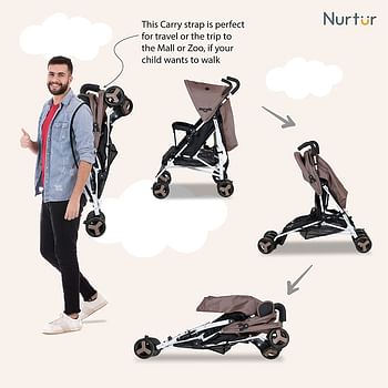 Nurtur Luca Bear Baby/Kids Lightweight Stroller 0 36 Months, Storage Basket, Detachable Bumper, 5 Point Safety Harness, Compact Design, Shoulder Strap