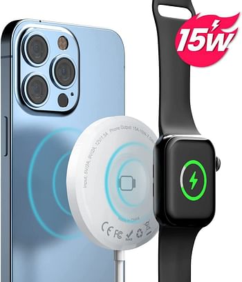 Glassology 3 in 1 Wireless Charger, Magnetic Fast Wireless Charging Pad, Compatible with iPhone 14/13/12/SE/11 & Samsung Galaxy & Apple Watch & Earbuds (Adapter NOT Included) (white)