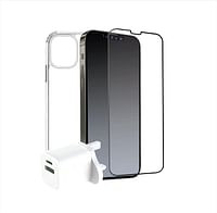 Glassology 4 in 1 iPhone 14 Pro Max جراب واقي شاشة شفاف واقي للعدسة ومحول حائط أبيض