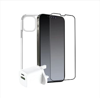 Glassology 4 in 1 iPhone 14 Pro Max Clear Screen Protector Case Lens Guard & Wall Adapter White