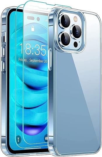 Glassology iPhone 14 6.1 Inch Ultra Slim Case, Soft TPU Material with 4 Corners Bumper, Shockproof Protection Anti-Scratch Anti-Drop Clear with Tempered Glass screen protector