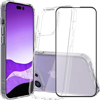 Glassology iPhone 14 6.1 Inch Ultra Slim Case, Soft TPU Material with 4 Corners Bumper, Shockproof Protection Anti-Scratch Anti-Drop Clear with Tempered Glass screen protector