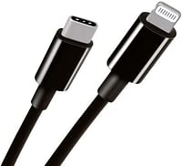 Glassology USB C to Lightening cable 2M 3A high current fast charging Pure Copper & PVC & nylon braid 480Mbps transfer speed (Black)