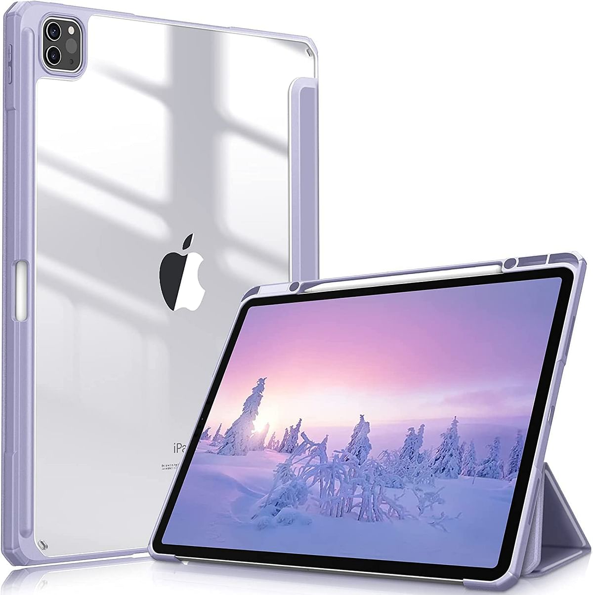 جراب Glassology Hybrid Slim Slim لجهاز iPad Pro مقاس 12.9 بوصة من الجيل السادس 2022 ، حامل أقلام رصاص مدمج بغطاء مقاوم للصدمات مع غطاء خلفي شفاف شفاف + واقي شاشة (أرجواني)