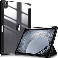 Glassology iPad 10th Gen Case with Pencil Holder 2022 iPad 10.9 Inch Case, Clear Transparent Back Shell Trifold Protective Cases Shockproof Cover for 2022 iPad 10th Gen +Screen Protector (Black)