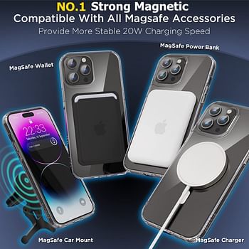 Glassology iPhone 14 Pro Magnetic Case 6.7 Inch Slim Thin, Yellowing Resistant, Anti Drop Shock Absorption, Anti Scratch and Hard Back Crystal Case Cell Phone Cover for iPhone 14 Pro Case