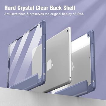 جراب Glassology Hybrid Slim Case لجهاز iPad من الجيل التاسع / الثامن / السابع (2021/2020 / 2019) 10.2 / 10.5 بوصة - [حامل أقلام رصاص مدمج] غطاء مقاوم للصدمات مع غطاء خلفي شفاف شفاف + واقي شاشة