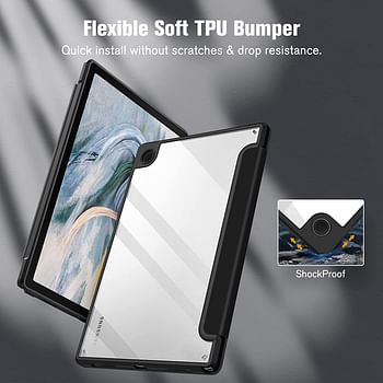 Glassology Hybrid Slim Case for Samsung Galaxy Tab A8 10.5 Inch 2022 Model (SM-X200/X205/X207) Clear Transparent Back Shell Auto Wake/Sleep (Black)