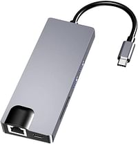 علم الزجاج 8   في 1 USB C Hub (2 USB 3.0 SD & TF PD كابل 1000Mbps VGA & HDMI) رمادي