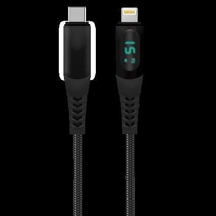 Glassology USB C to Lightning LED Current Voltage Display 3A USB Fast Charging Braided 1.2M Black