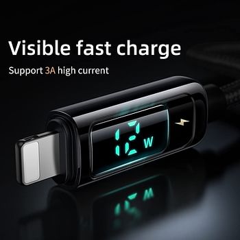 كابل USB C إلى Lightning LED Voltage Display 3A USB سريع الشحن مضفر 1.2M أسود