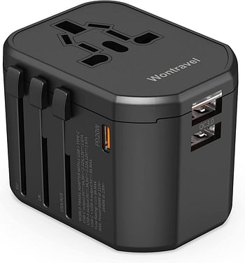 Glassology 20W Universal Travel Adapter Multi Socket, 8A Fast Charging International Power Adapter 2 USB Ports and 1 USB Type C Ports with Country Specific Multi Plug