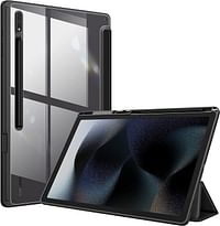 حافظة رفيعة هجينة لهاتف Samsung Galaxy Tab S8 ULTRA مع حامل قلم S غطاء مقاوم للصدمات مع غطاء خلفي شفاف شفاف للاستيقاظ / النوم التلقائي وواقي الشاشة (أسود)
